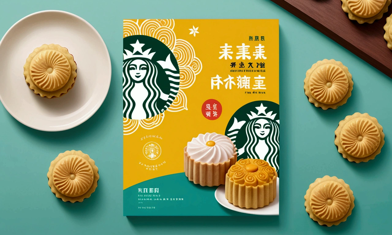 Mid-Autumn Festival poster design，Turquoise，Starbucks mooncakes，Tachibana，Fresh，romantic，Simplicity，Modern design