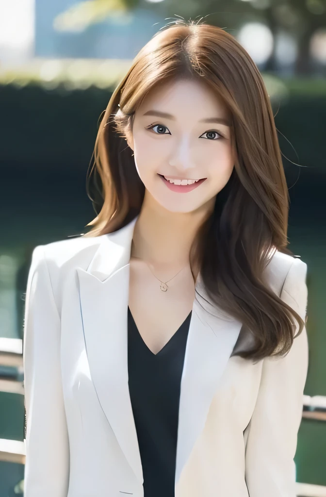 Wearing a white shirt and slim-fit suit,
