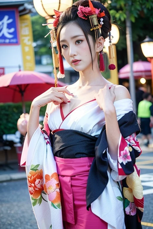 A Japanese woman in a kimono standing on street, Japanese Goddess, skinny Japanese Model, in kimono, Beautiful Japanese Girls, Elegant Japan Woman, Japanese, Seductive geisha, in kimono, Japanese Models, slender and sexy geisha, white floral kimono, Beautiful oriental woman, smallest Breasts,Are thin,Flat ,Indigo Yukata,Thin silk yukata,Charming beautiful girl,A pale-colored yukata after a bath,