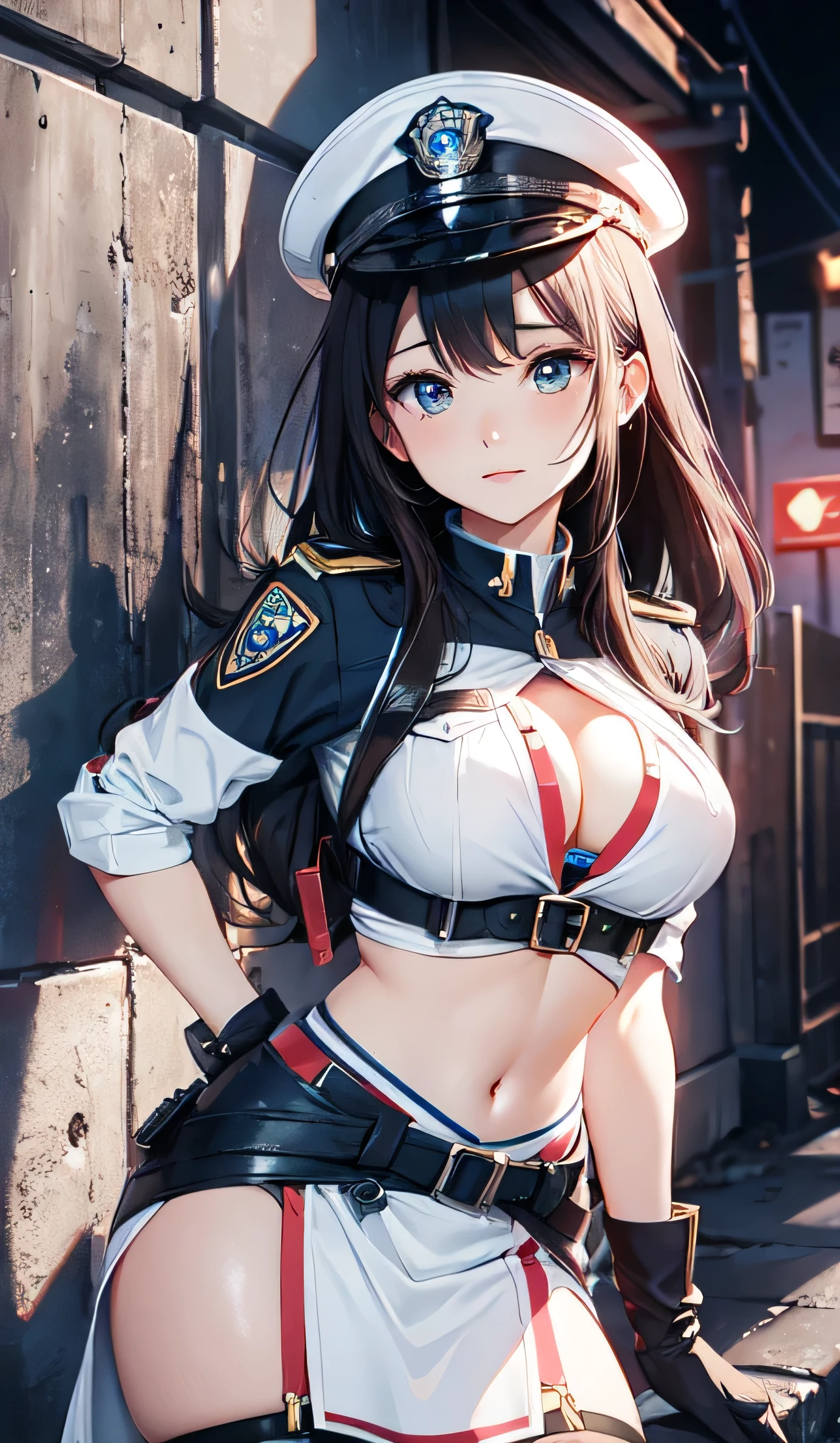 beautiful detailed girl, clear and beautiful, Make your character the main point of view, police uniform, Hands on waist,