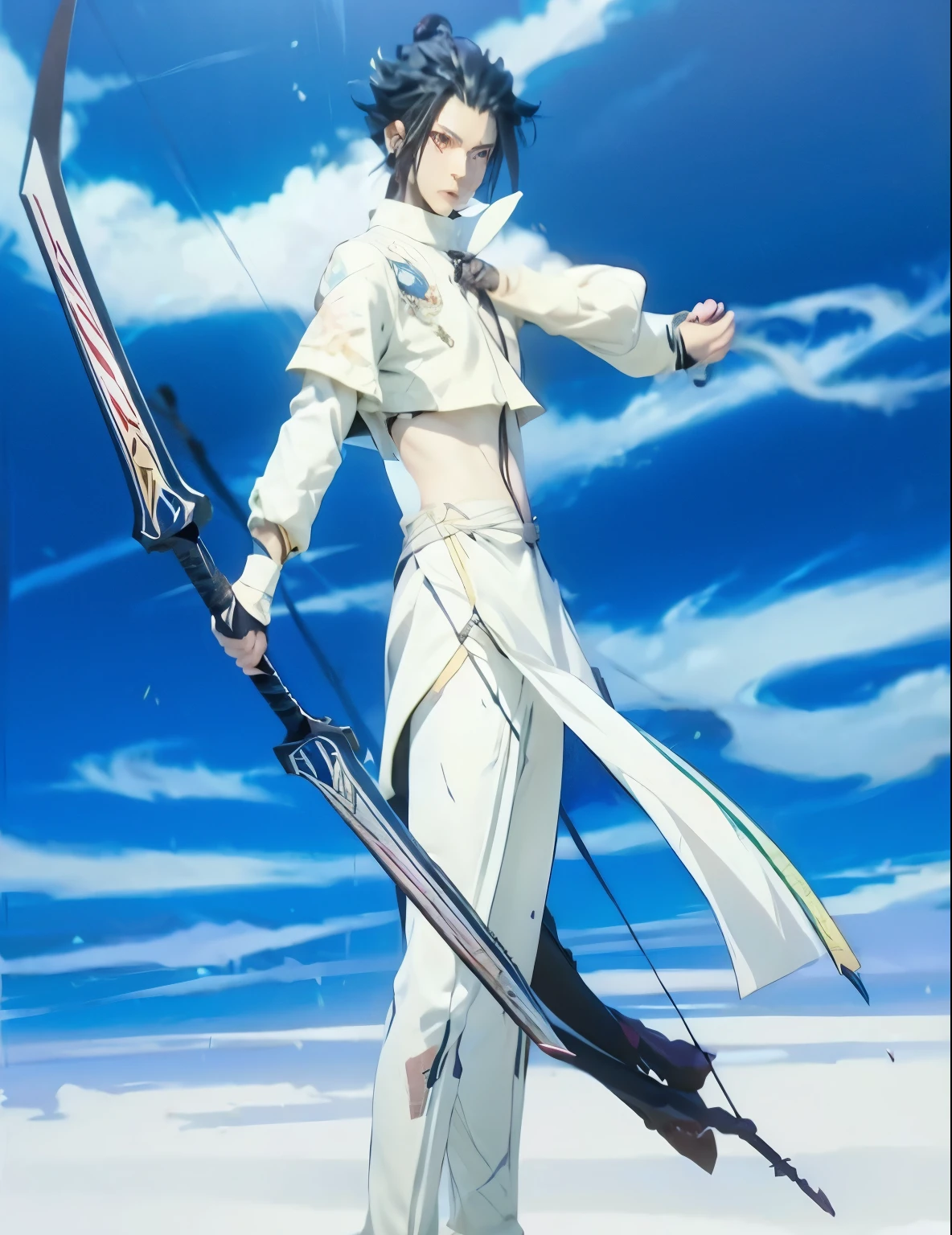 a close up of a person holding a chakram, Anime main art, male anime character, guilty equipment strive splash art, handsome guy in demon slayer art, keqing do impacto genshin, anime style like fate/stay overnight, main visuals of the anime, zhongli do impacto genshin, detailed anime character art, tall anime guy with blue eyes
