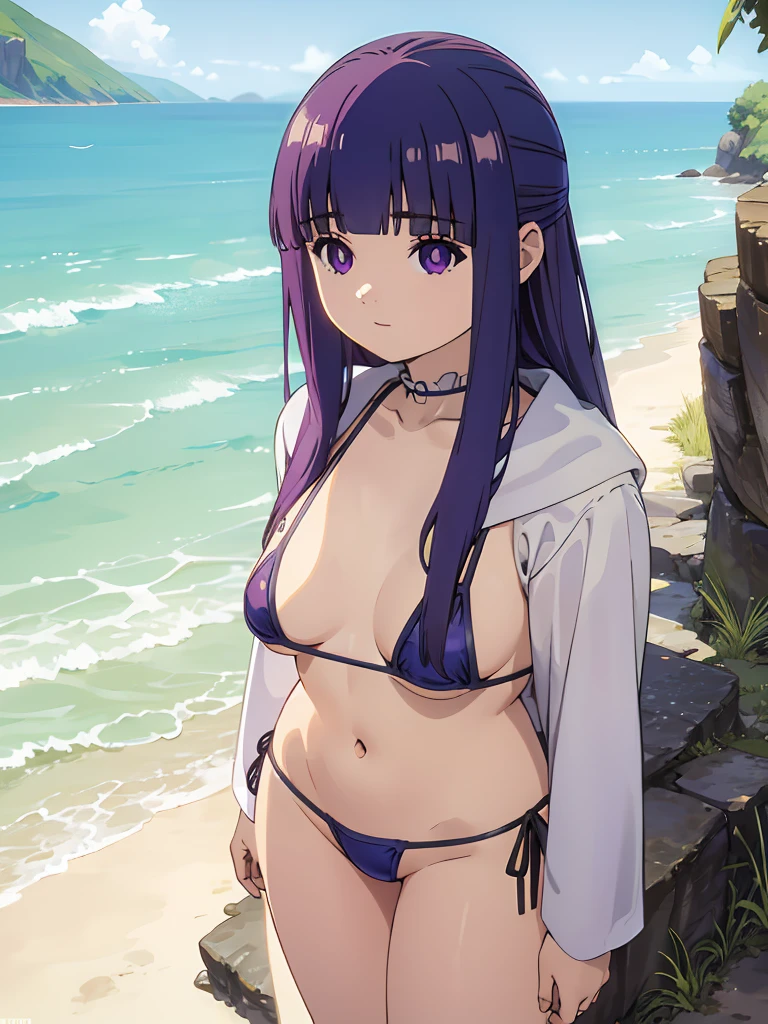 1girl, nsfw, furuderika, long hair, purple eyes, blue hair, blunt bangs,,　Expressionless　,  , large breasts, nipple, Running, ,, Heavy snowfall area　frozen wet , mountain Alone, , Naked, solo, 1girl,　amusement park ,