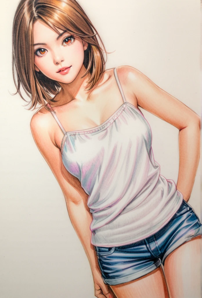 female,short camisole,white,Art,ad,colour pencil drawing,draft drawing