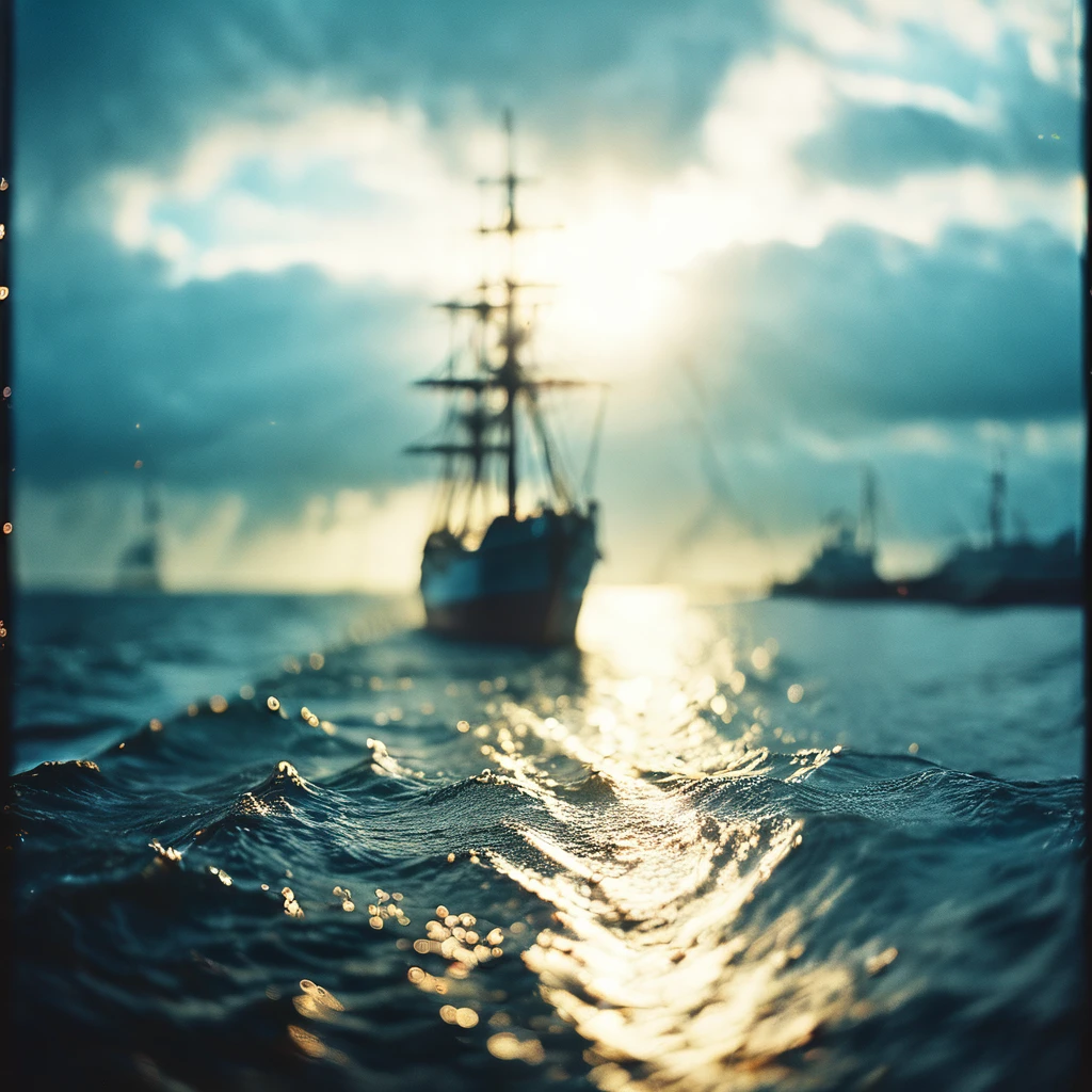 a ship in a stormy sea   film, bokeh, professional, blur, lomo