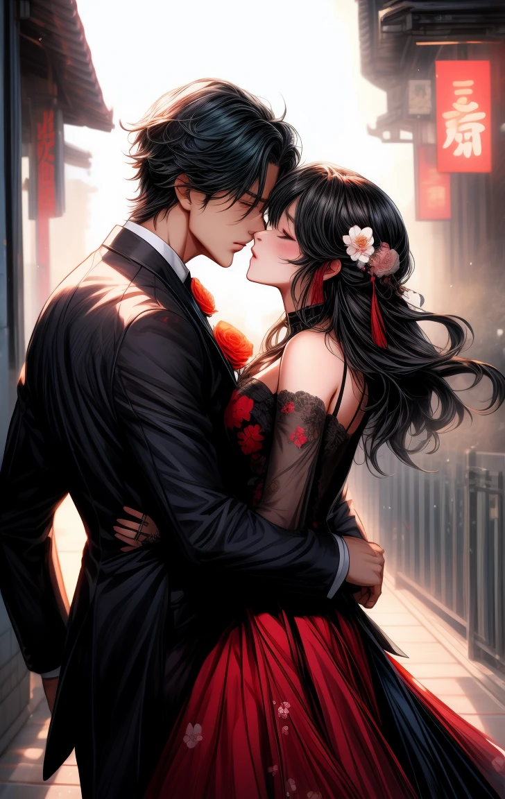 动漫男女在kiss,Flowers in the background, kiss cutely, guweiz style artwork, sakimichan and frank franzzeta, Popular on cgstation, author:Yang J, Lovely kiss, High-quality fanart, comics, kiss, Cute couple, Couple poses, Beauvot Art Style, Official Fanart,Another one looking back