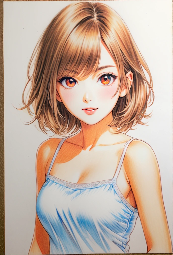 female,short camisole,white,Art,ad,colour pencil drawing,draft drawing
