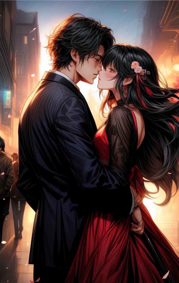 动漫男女在kiss,Flowers in the background, kiss cutely, guweiz style artwork, sakimichan and frank franzzeta, Popular on cgstation, author:Yang J, Lovely kiss, High-quality fanart, comics, kiss, Cute couple, Couple poses, Beauvot Art Style, Official Fanart,Another girl looking back