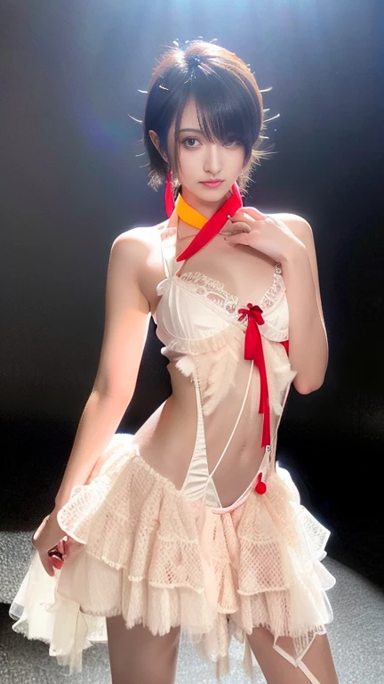 15 year old beautiful girl,Perfectly crafted eyes,She has smooth, shiny hair in a short, light pink color.、3D image、Crystal clear white skin,Bust is very very large、Full body image、The background is the temple、High resolution、high resolution、Standing naked and posing seductively、high resolution写真、Doing erotic poses、Poses that accentuate the chest、Lipstick is light orange、Hairless genitals、Clear, sharp images of the lower body