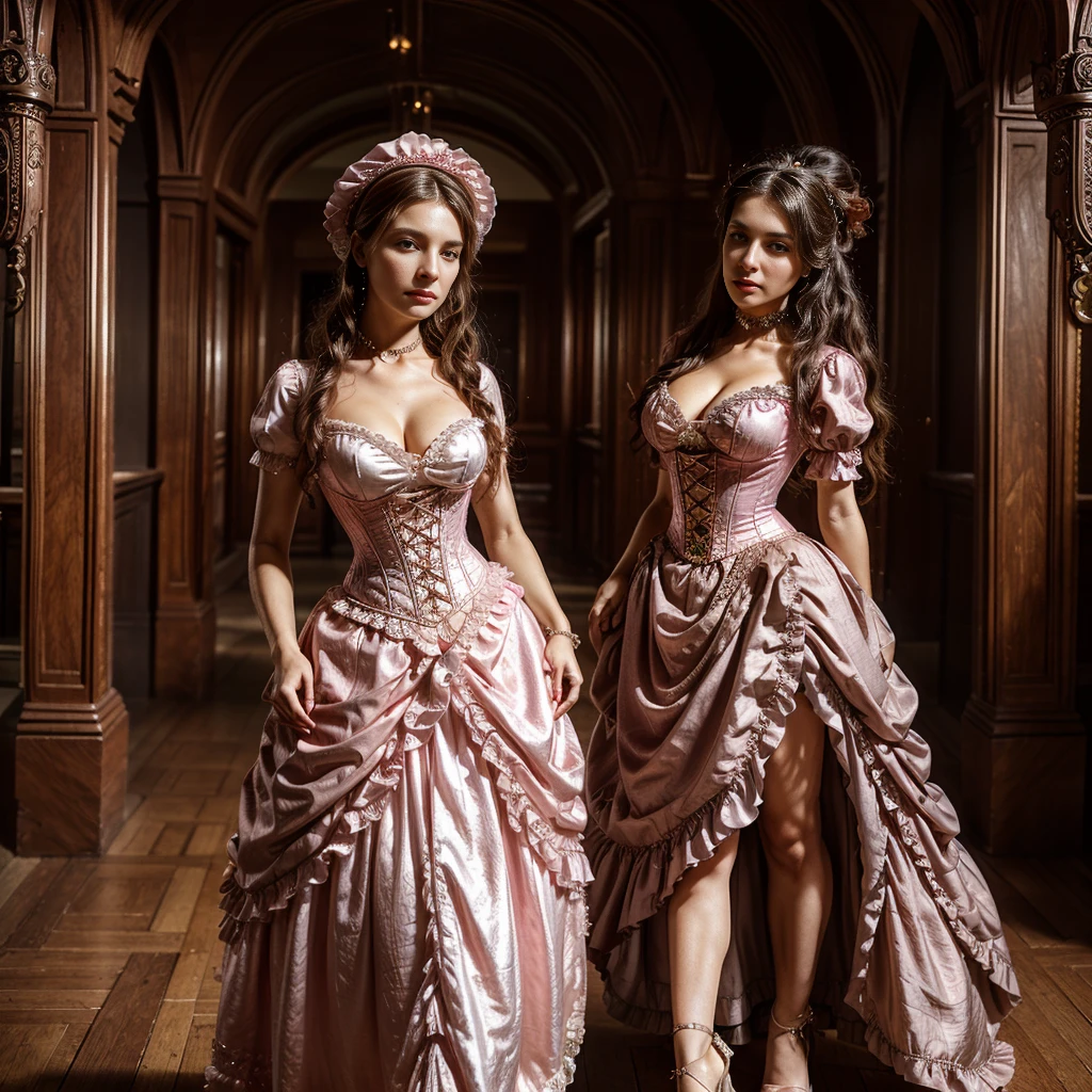 Drawing of a woman in a pink dress and hat, Victorian Fantasy Art, Rococo Cyberpunk, attractive woman, Rococo Queen, victorian lady, beautiful character drawings, Exquisite Victorian dress, in the Victorian aristocracy, beautiful goddess steampunk, beautiful victorian woman, elegant corset, rococo fashion, Dressed in the Rococo style, Inspired by Cynthia Shepard