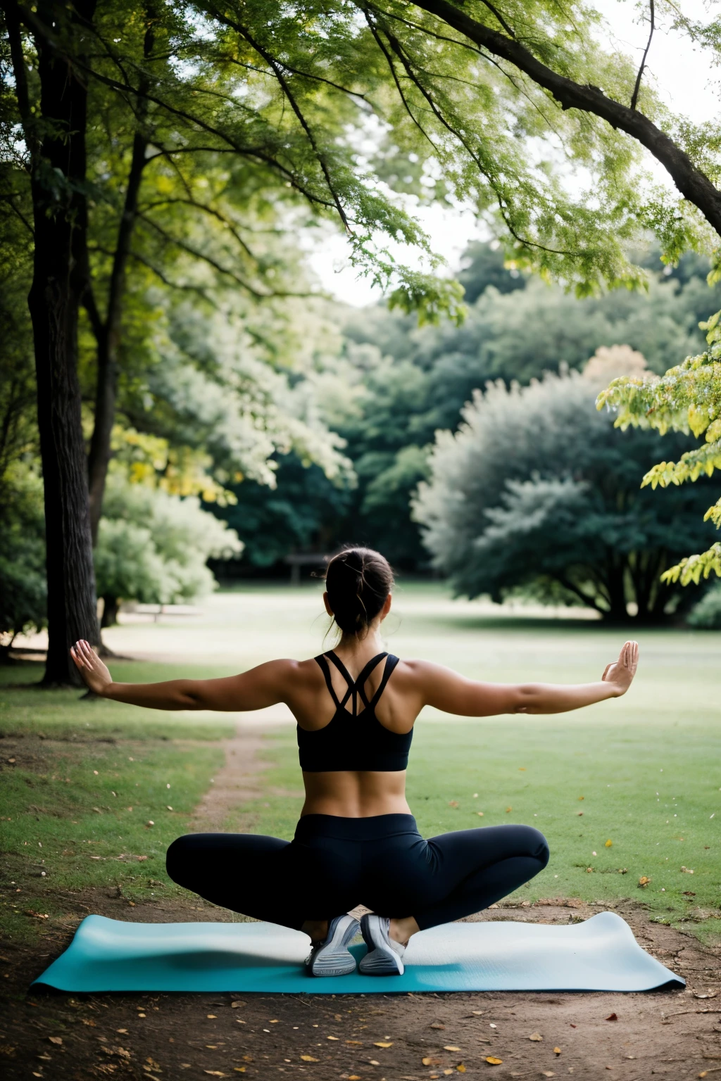 Person doing yoga or exercising outdoors.