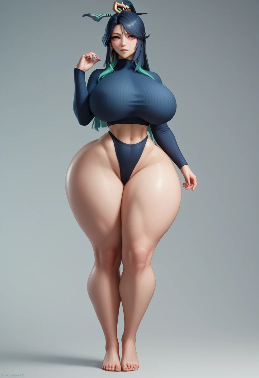 Xianyun, 3d, huge breasts, thin waist, big ass, thick thighs, bare feet, standing 