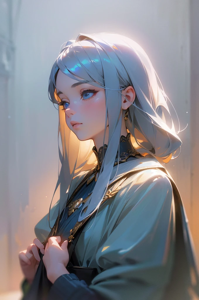Beautiful young girl with long azure hair、Small and cute girl、She was carrying a big travel bag that was bigger than her body.、With a bag in hand、Deep blue eyes、Full Body Shot、Looking coldly at the camera、Clean and calm pose、(Best Quality、4K、8k、highreasterpiece:1.2)、Super detailed、(Realistic、Photorealism、Photorealism:1.37)、Exquisite details、Delicate facial features、Beautiful detailed eyes、Beautiful detailed lips、Highly detailed eyes and face、Long eyelashes、Intricate clothing details、Soft lighting、A calming color palette、Quiet atmosphere