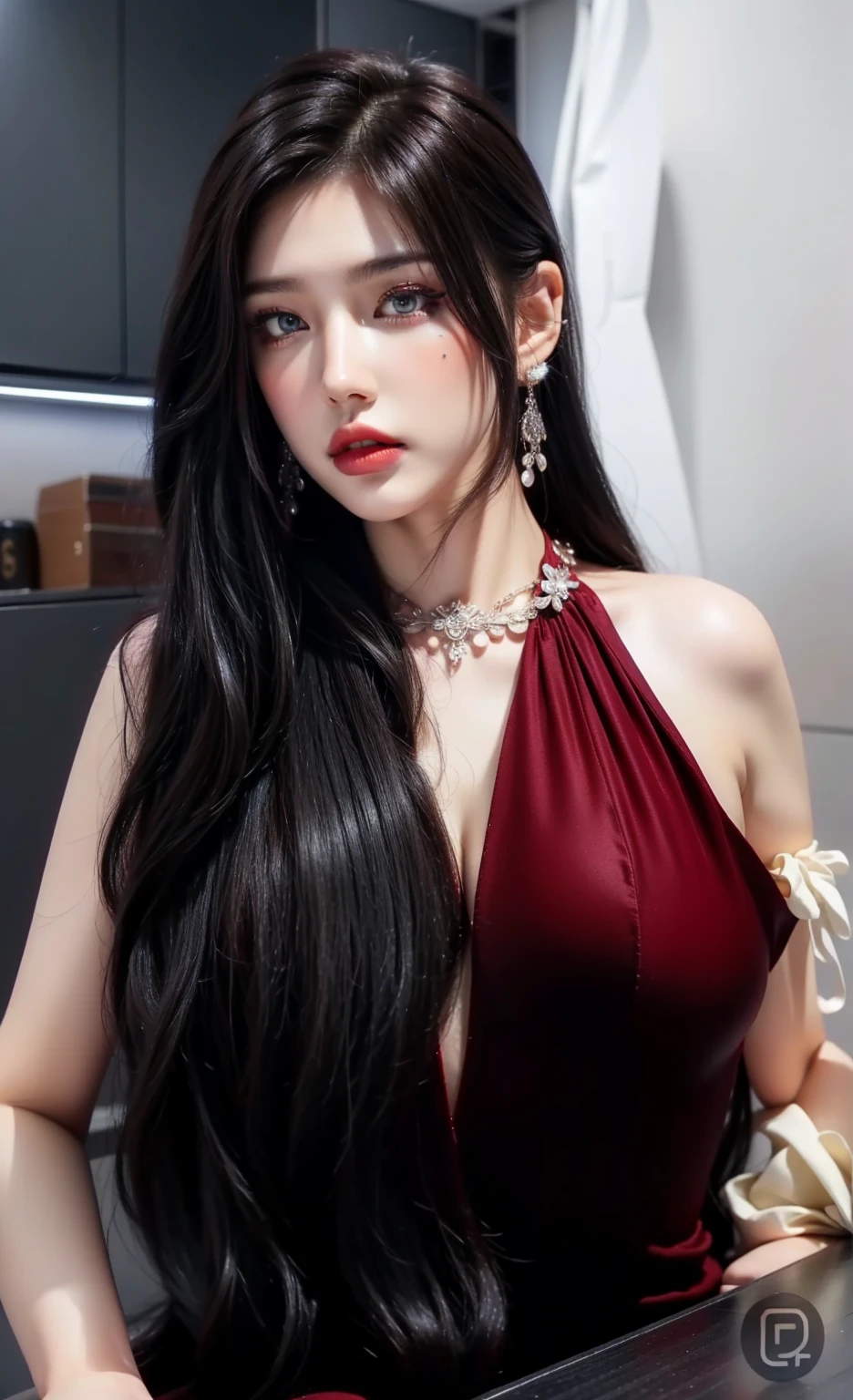 Royal princess，Extremely detailed, Delicate face, Stock Photography , Portrait 400, F1 Camera Lens.6, rich and colorful, Surrealism, Realistic textures, Dramatic Lighting, Thin Film Distiller 800 (8K, original photo, Better quality, masterpiece: 1.2), Extremely detailed, (Extremely delicate skin: 1.2), 8K ultra high definition, SLR camera, Soft Light, high quality.Fire Queen，Blue pupils，Wear red lipstick，Have a tattoo，The tattoo is very three-dimensional，Gorgeous and intricate tattoo designs，Dark eyeshadow，Sexy thick lips(Red lipstick)，