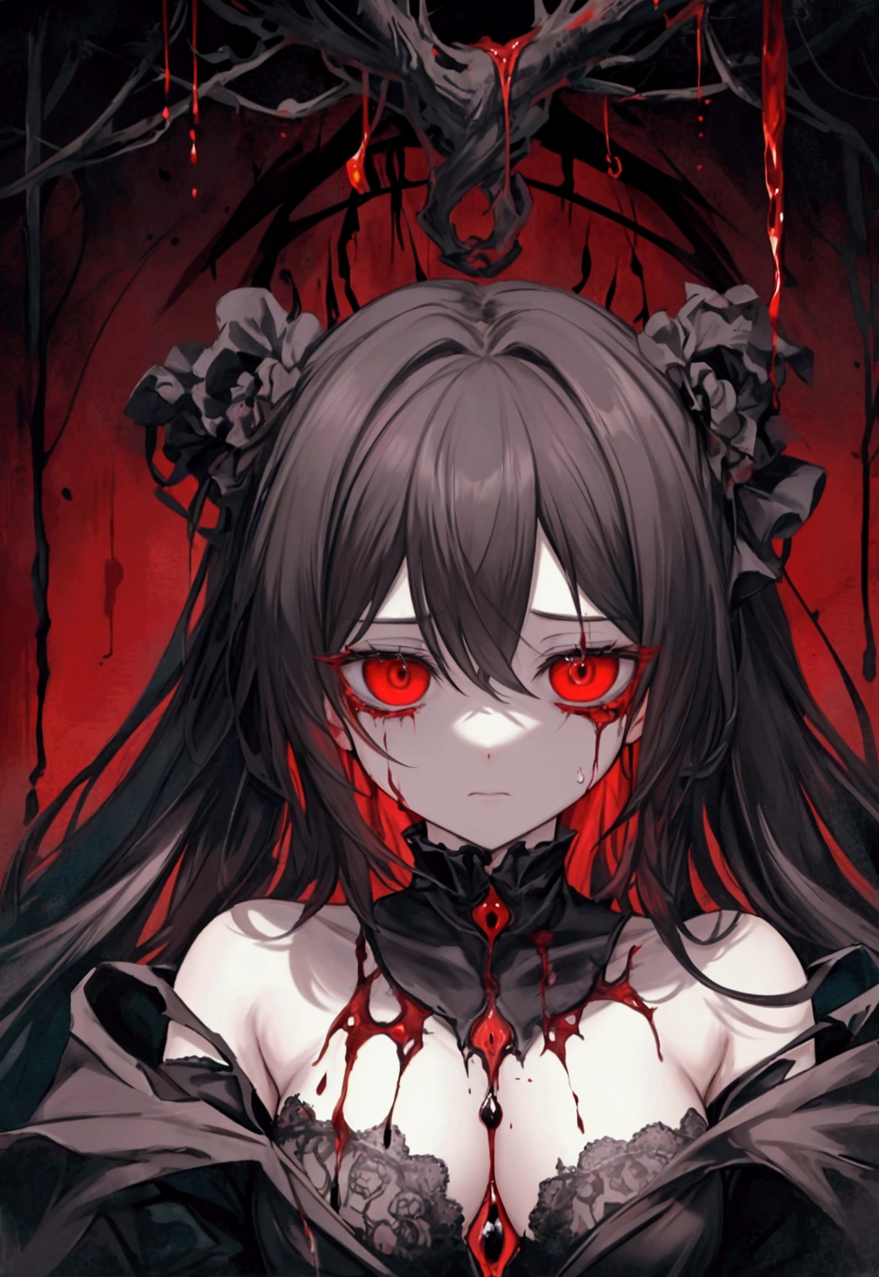 A macabre image stretches across the canvas, as if taken from a nightmare. In its center there is a bloody eye, as if torn from its orbit and thrown onto the canvas. From its depths flows a stream of thick, scarlet blood, flowing down the painting like tears of blood. A dark void stretches around the eye, like an abyss absorbing light.
The eye is like a wounded beast, full of pain and agony. His gaze is piercing through and through, arousing primal fear in the viewer. There is madness lurking deep inside, a mixture of extreme emotions: terror, pain and hopelessness.
The painting exudes a dark aura, like an embodiment of the deepest human fears. It is repulsive and fascinating at the same time, attracting the eye like a magnet. Looking at him, one gets lost in abstraction, losing the sense of time and reality.
It is not just a painting, it is a portal to the abyss of the human soul, revealing its darkest recesses. It is terrifying and chinotizing, but at the same time hypnotizing, forcing you to contemplate your own fears and weaknesses.
It is a masterpiece of darkness that will remain in your memory forever, evoking anxiety and making you reflect on the fragility of human existence.