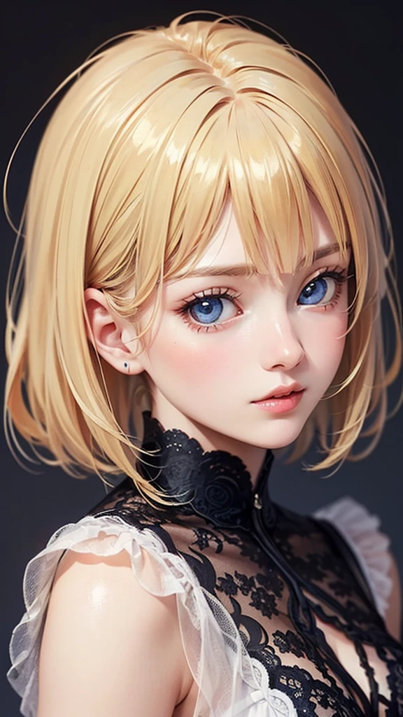 (masterpiece: 1.2, Highest quality), Realistic, (Realistic Picture, Intricate details, Depth of written boundary), Highest quality, masterpiece, Very detailed, Semi Realistic, 1 girl, Mature Woman, 21 years old, Blonde Short Hair, (Very delicate and beautiful face), (Beautiful eyes in every detail), blue eyes, King&#39;s Clothes, Red Cape, Slim figure, A crown made of precious gold,