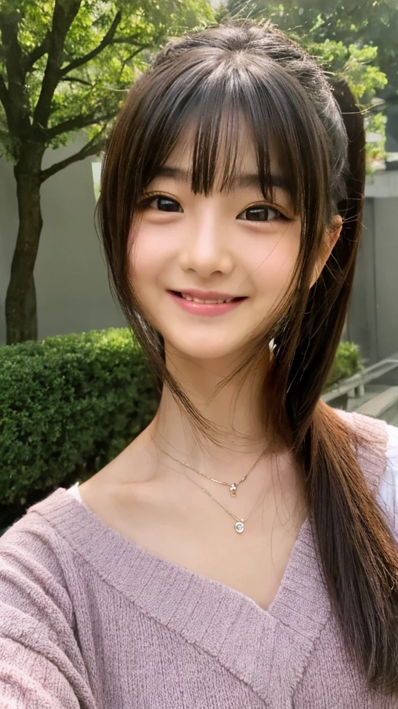 high resolution、1 person、18-year-old、Beautiful short bob lady、blush、Honey、Carefree breasts、Cleavage、Off the shoulder、Selfie、Tokyo、Sky tree