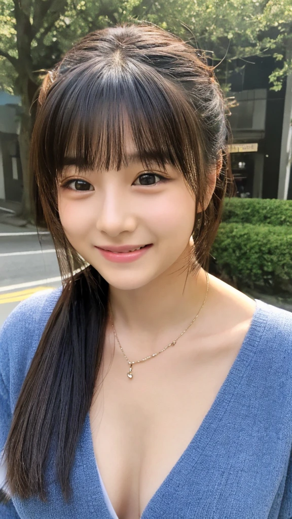 high resolution、1 person、18-year-old、Beautiful short bob lady、blush、Honey、Carefree breasts、Cleavage、Off the shoulder、Selfie、Tokyo、Sky tree
