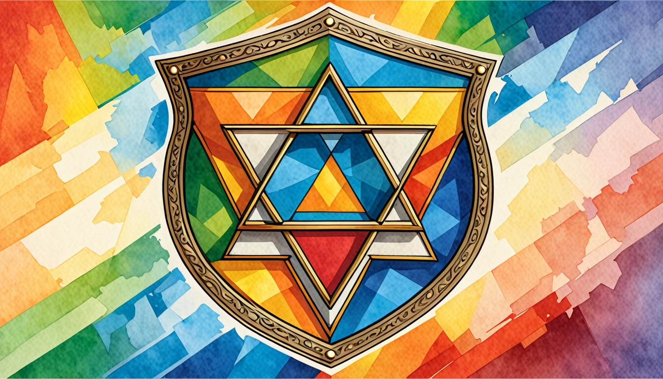 The whole is divided horizontally into three parts in raster color,The Shield of David in the center