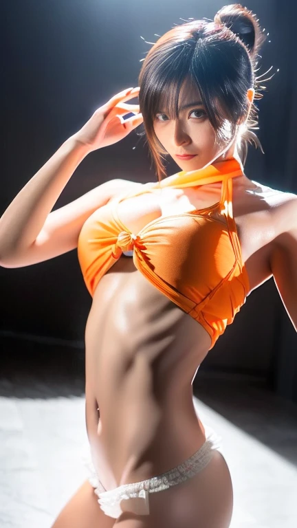 15 year old beautiful girl,Perfectly crafted eyes,Short cut with smooth and shiny hair、Her hair is light pink、3D image、Crystal clear white skin,Bust is very very large、Full body image、The background is a gymnasium warehouse、High resolution、high resolution、A sexy pose with her hair up while completely naked、high resolution写真、Doing erotic poses、Poses that accentuate the chest、Her lips are a light orange color with a lustrous shine.、Hairless genitals、Clear, sharp images of the lower body