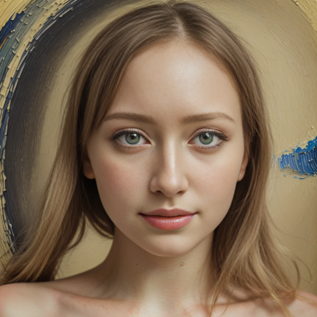 highly detailed painting, woman, 20-25 years old, stunning, delicate features, in the style of Van Gogh, slight smile, delicate brushstrokes, highly-detailed --ar 1:2 --stylize 750