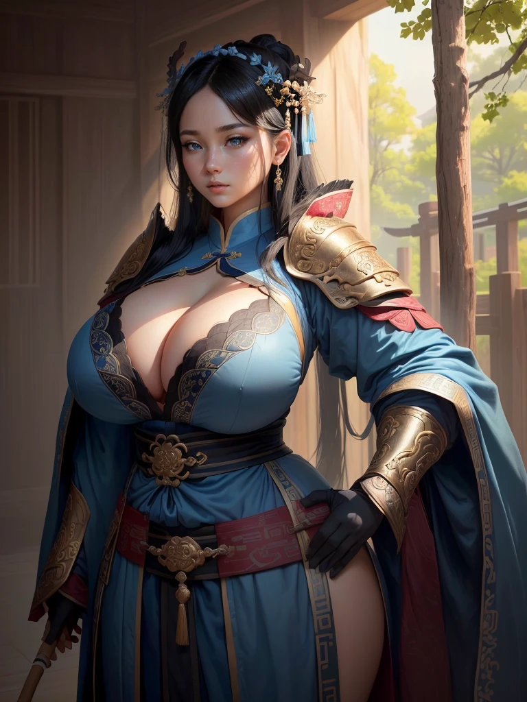 a man in a light blue robe holding a thin wood stick, inspired by Cao Zhibai, inspired by Dong Yuan, inspired by Huang Ding, inspired by Hu Zaobin, inspired by Wu Bin, inspired by Xuande Emperor, liang xing, pan ren wei, inspired by Li Kan, inspired by Guan Daosheng, inspired by Wu Zuoren, Highly detailed CG unit 8k wallpaper, masterpiece, High resolution, highest quality, highest quality real texture skin, Super Real, Digital Painting, Best image quality, 最High resolution, 8k, (((Highly detailed eyes and face, Beautiful eyes every detail))), (Saggy breasts, Gravity-dependent breasts, long chest, Heavy chest, (disproportionate breasts, huge breasts, sagging breasts, gigantic breasts), black hair, profile,