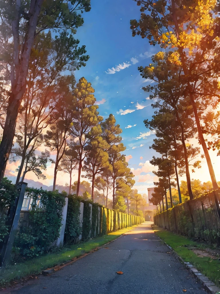 Peaceful neighborhood, trees, wind, dramatic lighting