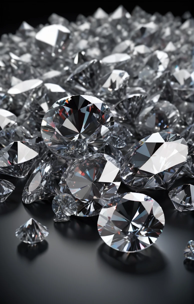 cut diamonds lie in a heap 3D icon on a black background side view