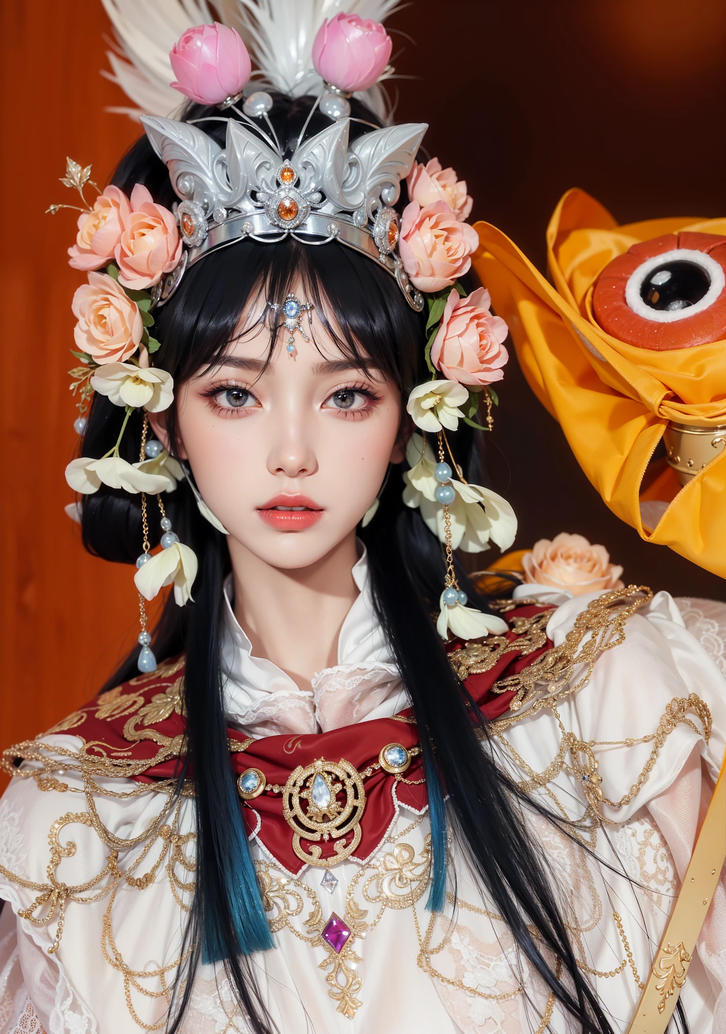 Royal sisters,Exquisite eyes,Frozen Queen,Put the crown on your head,Detailed facial expressions body,Tall and big,Glamorous characters,Leg length,4K,HD,Sensual,White translucent lace,白皙full image,Little cherry mouth,Beautiful and lovely,full image,Glossy Gel Coat,Vampire Queen in luxurious robes,Have a tattoo(Intricate tattoo designs),Ice Princess,Rich facial details,Wearing a gorgeous silver crown