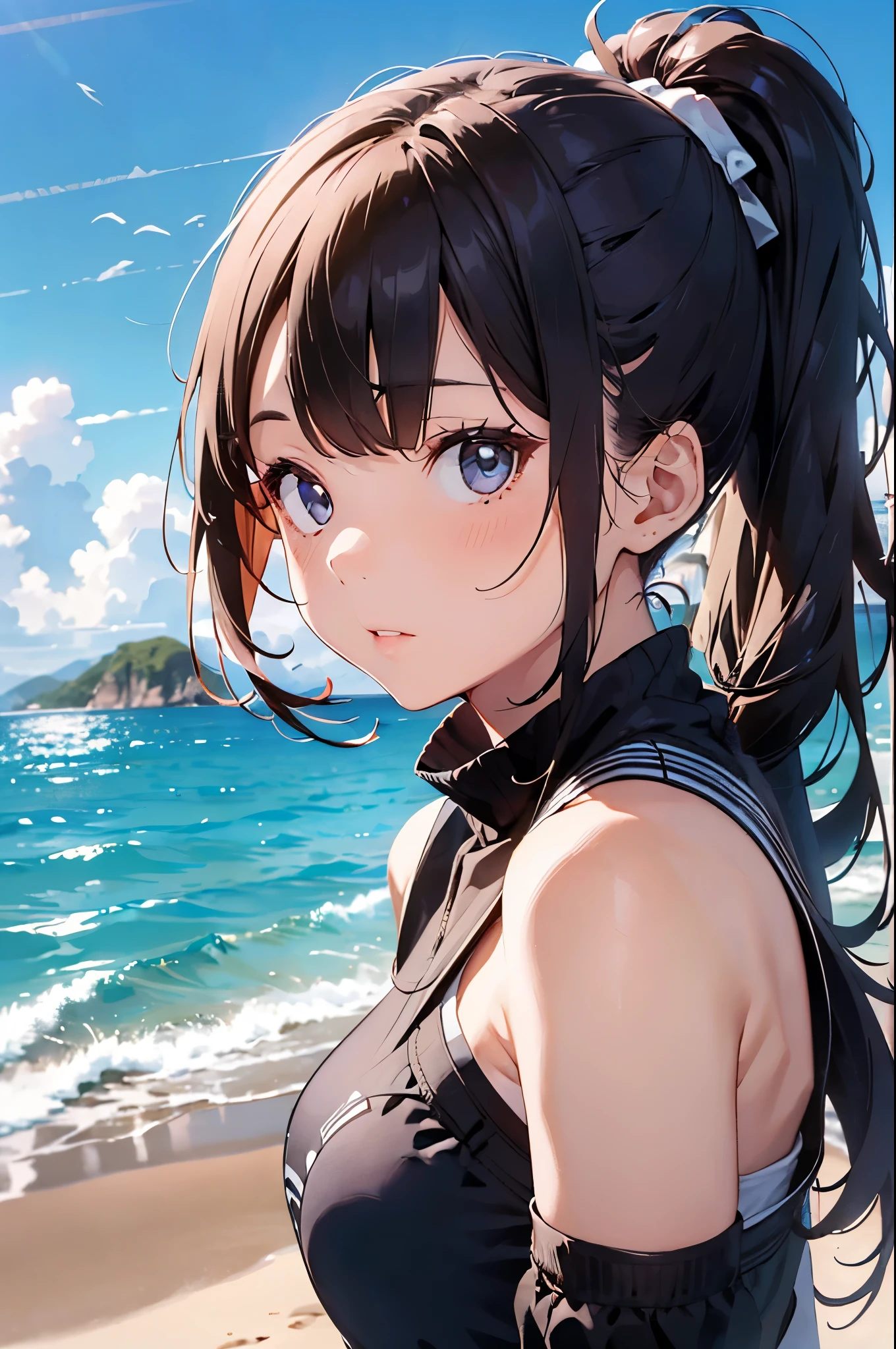 High resolution,
One beautiful young woman,Silver Hair、ponytail、
(Soft Saturation:1.3), (Fair skin:1.2),
(ultra-Detailed Background, Detailed Background), Bokeh,
break'Portrait of a smiling girl.,
When viewed from the front, The composition is symmetrical,
Looking straight at you with serious eyes,
break Swimwea、, Center of chest, Full body outdoors, Sea surface, null, sunlight,Summer beach, Sandy Beach,
Strong light, Front lighting,
(Teen:1.3), (Cowboy Shot:1.2),
Front brake angle,
View your viewers,
Dynamic pose,
sitting on the beach
Seaweed、Seaweed、Seaweed、Seaweed、Seaweed、Seaweed、Seaweed、