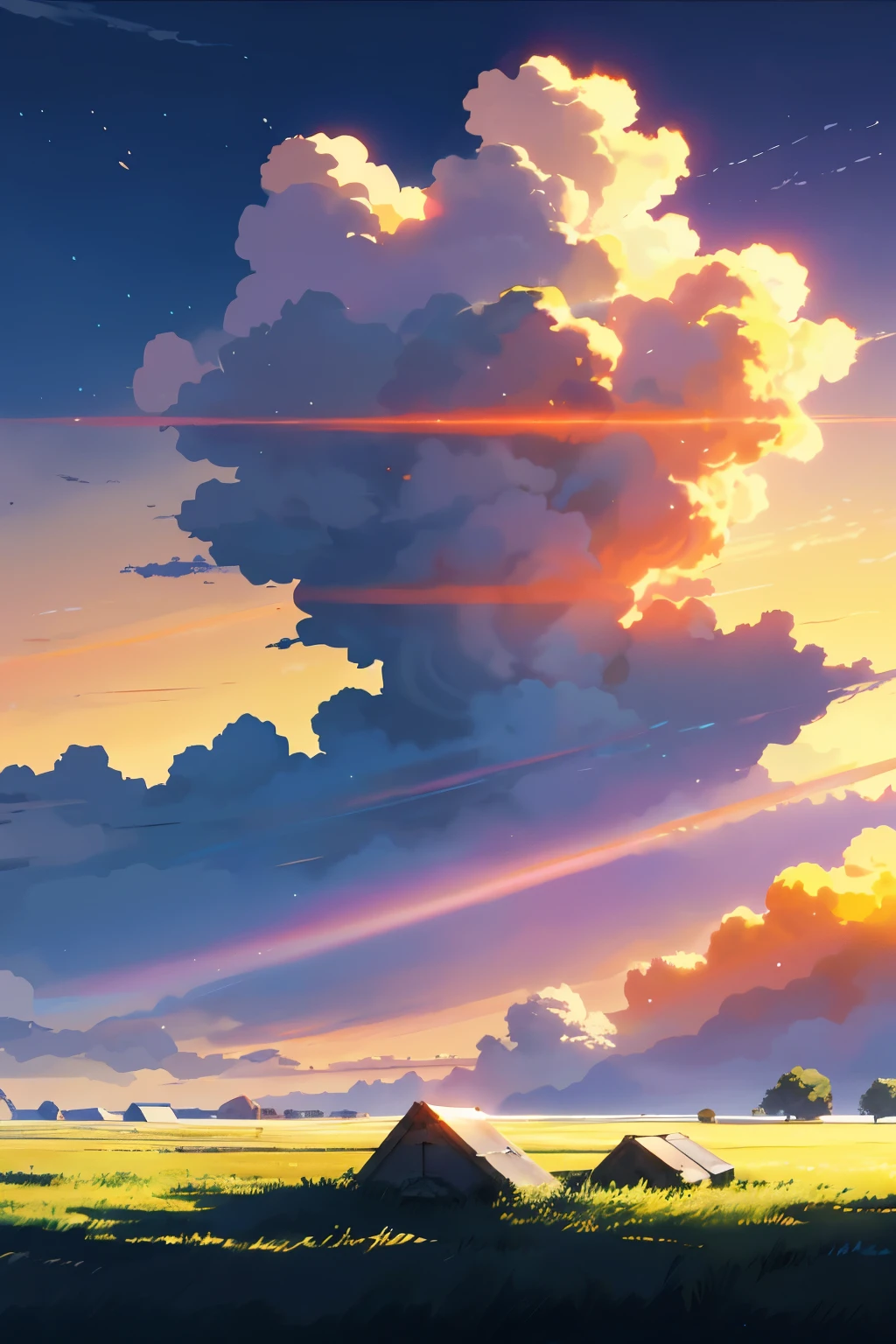Anime Landscape: A Pearlsuper, a stunningly polished white hypercar prototype, elegantly sits in a vast field of tall, swaying grass. The setting sun casts its warm, hazy glow over the scene, painting the sky with vibrant oranges and purples. This tranquil anime scene, reminiscent of the masterful works of Makoto Shinkai and Cyril Rolando, is a stunning piece of art ideal for an 8K anime wallpaper or an amazing 4K anime art wallpaper, offering a beautiful anime peace scene that would make a fantastic artistic anime background or anime wallpaper art 4K.