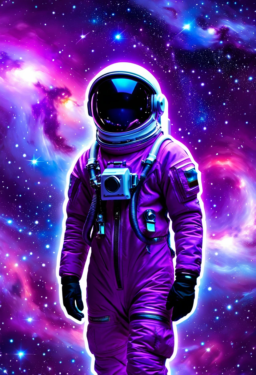 Astronaut neon, astronaut in a purple galaxy, astronaut in a jacket in a purple galaxy 