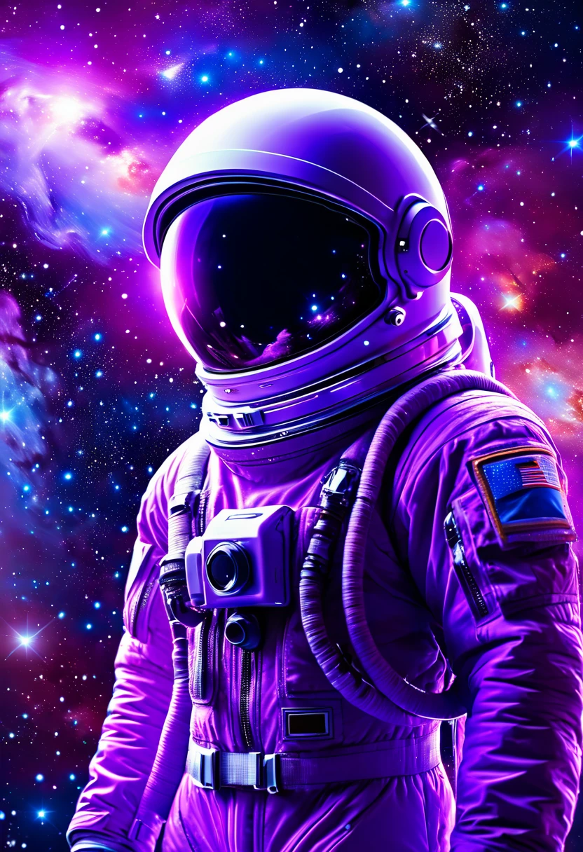 Astronaut neon, astronaut in a purple galaxy, astronaut in a jacket in a purple galaxy 