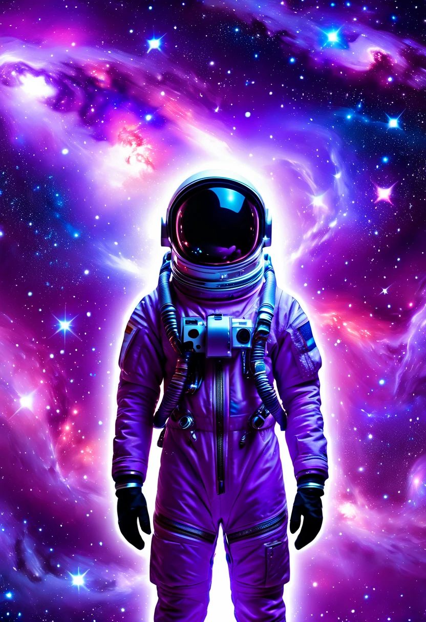 Astronaut neon, astronaut in a purple galaxy, astronaut in a jacket in a purple galaxy 