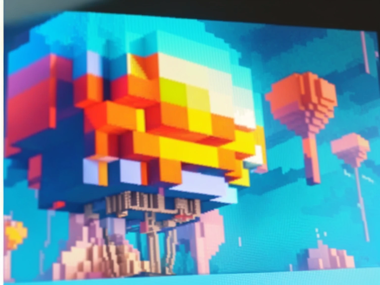 There is a picture of a video game on the screen, Ultra-detailed colorful low-polygon art, voxels art, Retro 3D graphics, voxelss, high quality voxels art, 8-bit games. Lovely! C4D, isometric voxels art, voxels, voxels based world, Inspired by James Girard, # Pixel Art, #Pixel Art
