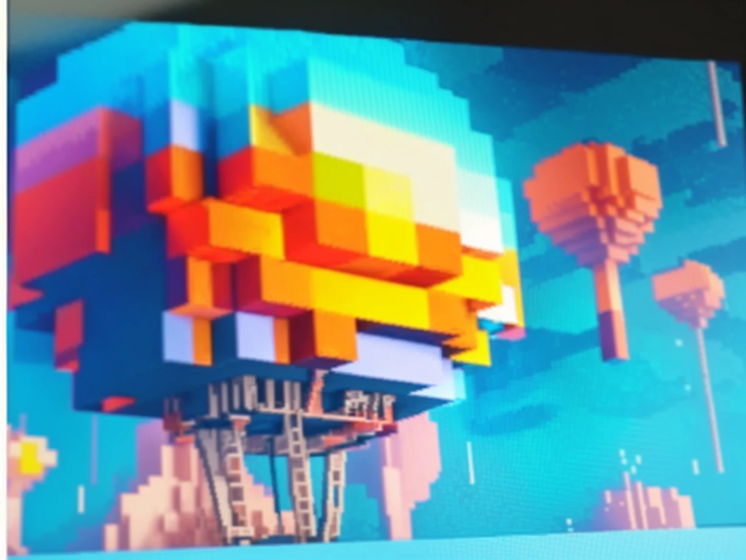 There is a picture of a video game on the screen, Ultra-detailed colorful low-polygon art, voxels art, Retro 3D graphics, voxelss, high quality voxels art, 8-bit games. Lovely! C4D, isometric voxels art, voxels, voxels based world, Inspired by James Girard, # Pixel Art, #Pixel Art