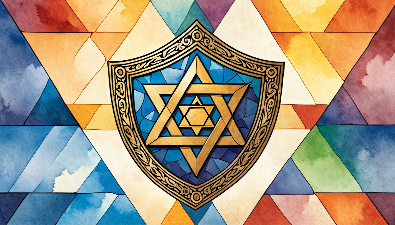 The whole is divided horizontally into three parts in raster color,Shield of David in the center