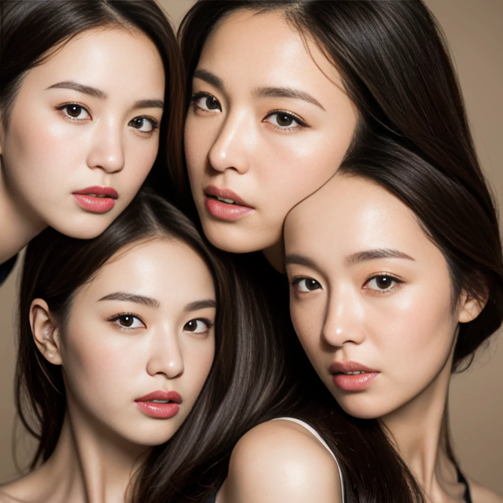 ((Highest quality, 8k, girl, beautiful girl)), cute, dynamism, Detailed face, Detailed skin, Detailed eyes, Detailed lips, Detailed fingers, Mouth details, Detailed teeth, Detailed tongue, Round eyes, Tear bags, Realistic, RAW Photos, Natural light, Perfect ???????, High resolution, Bronze color background, chest, twin color hair, Sitting