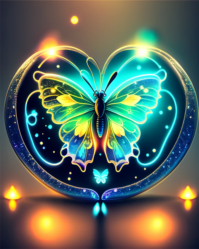 bioluminiscent butterfly on water, fireflies, 4k