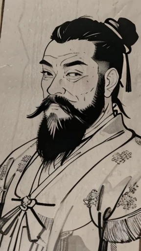 (((whole body))),((Monochrome)),(((Ink Painting))),Oriental、Men in ancient Chinese costumes、(ancient chinese hairstyle male)、As seen in the Romance of the Three Kingdoms々military commander、Highest quality、masterpiece、Ultra-high resolution、(Realistic:1.4)、Game Poster、Crisp and beautiful image quality、beard、Embroidered cloth wrapped around a bun、whole body ,(Skin of color, ),(beard):1.2), (Very detailed, bloom:1.5), (Highest quality, Concept Art, 4K), (analog:1.2), (high sharpness), (Detailed pupil:1.1), Detailed face and eyes, masterpiece, Highest quality, (Very detailed photos:1.1), 8k, (Dynamic Short Hair), (PurerosFace_v1:0.2), [:(Detailed face:1.2):0.2], sharp, Shadow, 