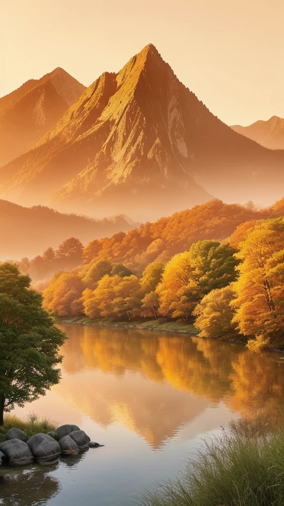 Create an image that conveys gratitude and tranquility at the start of a new day. Include a serene golden sunrise, a soft sky and natural elements such as trees or mountains in the background. Insert the phrase 'Friday with gratitude to the Creator for another week completed. May the coming days be full of good choices.' in a cursive or serif font, in an elegant and discreet way."