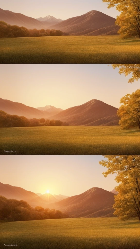 Create an image that conveys gratitude and tranquility at the start of a new day. Include a serene golden sunrise, a soft sky and natural elements such as trees or mountains in the background. Insert the phrase 'Friday with gratitude to the Creator for another week completed. May the coming days be full of good choices.' in a cursive or serif font, in an elegant and discreet way."