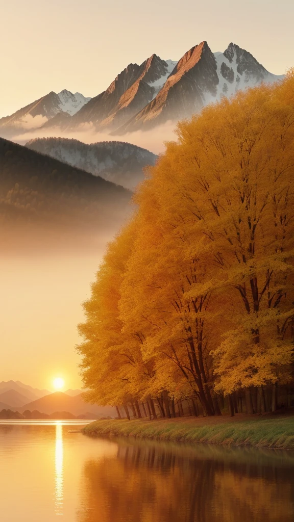 Create an image that conveys gratitude and tranquility at the start of a new day. Include a serene golden sunrise, a soft sky and natural elements such as trees or mountains in the background. Insert the phrase 'Friday with gratitude to the Creator for another week completed. May the coming days be full of good choices.' in a cursive or serif font, in an elegant and discreet way."