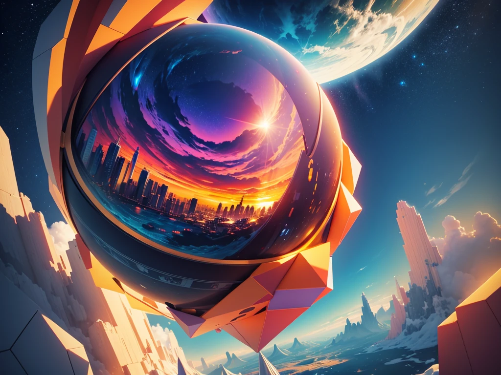 A sphere in the sky,Ultra-detailed colorful polygonal art,3d graphic,Lego,Pixel Art,Ultra-high resolution,8k
