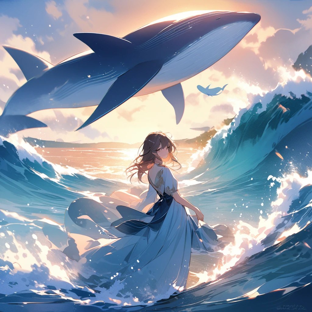 Painting of a pod of dolphins swimming in colorful ocean, sky whales, Inspired by Cyril Rolando, dreamy psychedelic anime, colorful anime movie background, A beautiful artwork illustration, author：Shitao, colorful concept art, Makoto Shinkai Cyril Rolando, In the style of Cyril Rolando, flying whale, Highly detailed watercolor 8K, highly detailed water colour 8 k，octane，Fine，Realistic，8K，Estilo de Makoto Shinkai( reasonable design, Clear lines, High sharpness,Best quality, Very detailed, Masterpiece, movie light effect, 4K )