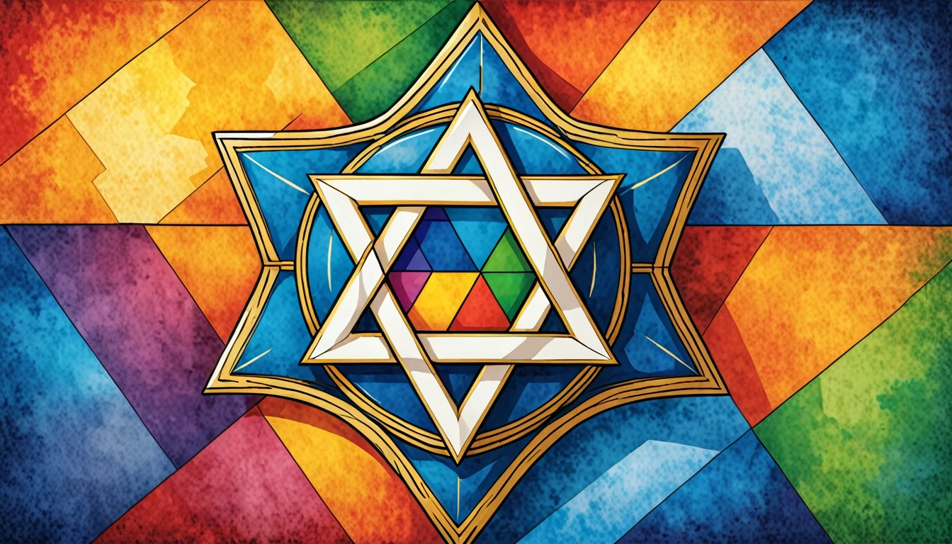 The whole is divided horizontally into three parts in raster color,Shield of David in the center