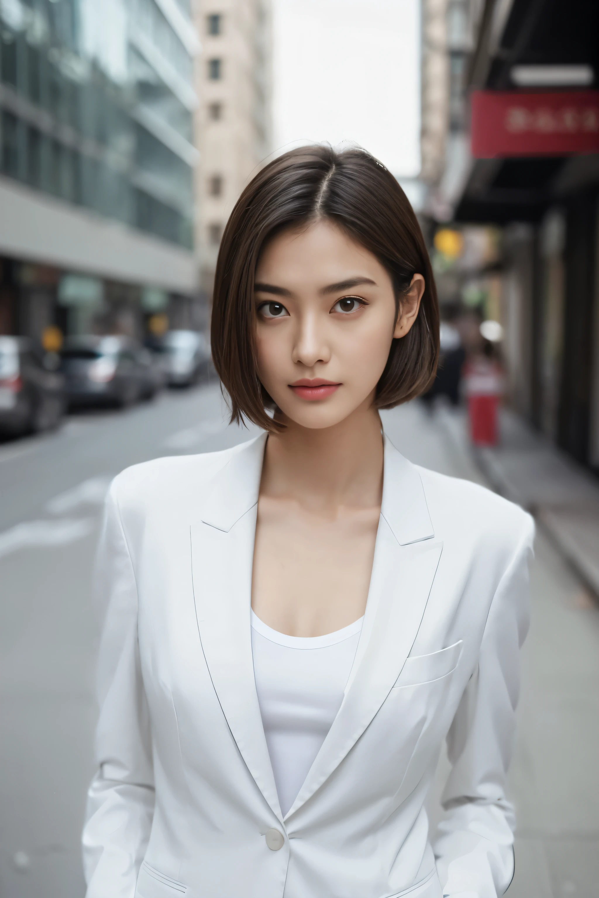 (Wearing a white shirt and slim-fit suit),