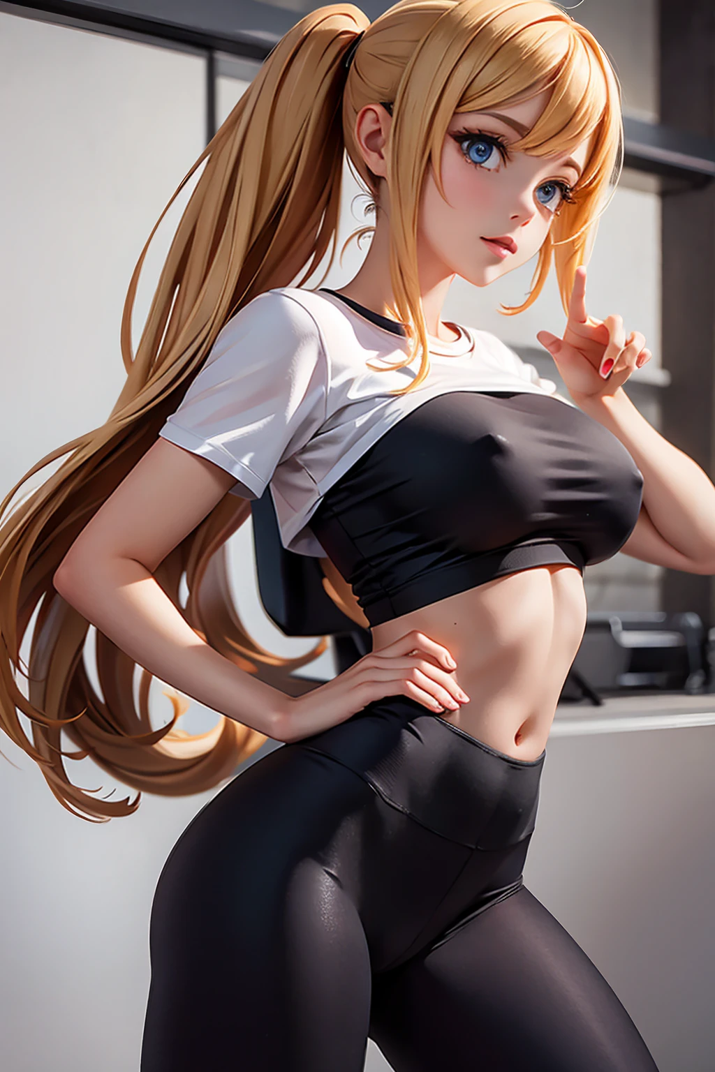 UnderBoob T Shirt, tight leggings,