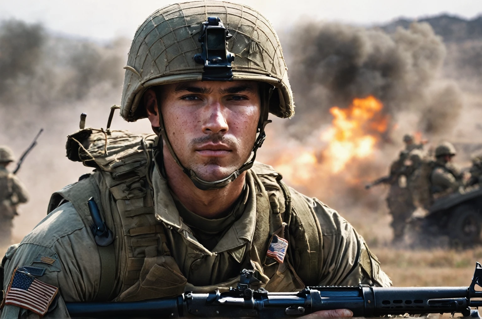 (Detailed Description) (best qualityer) American man, american soldier, going to war