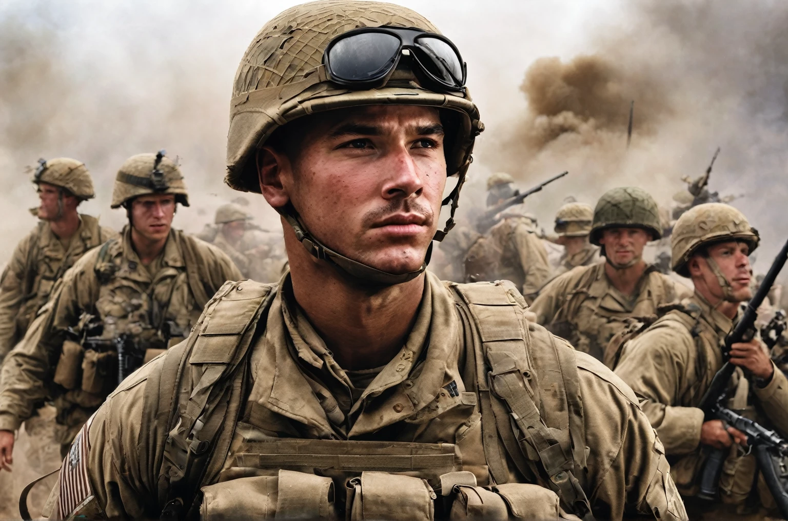 (Detailed Description) (best qualityer) American man, american soldier, going to war