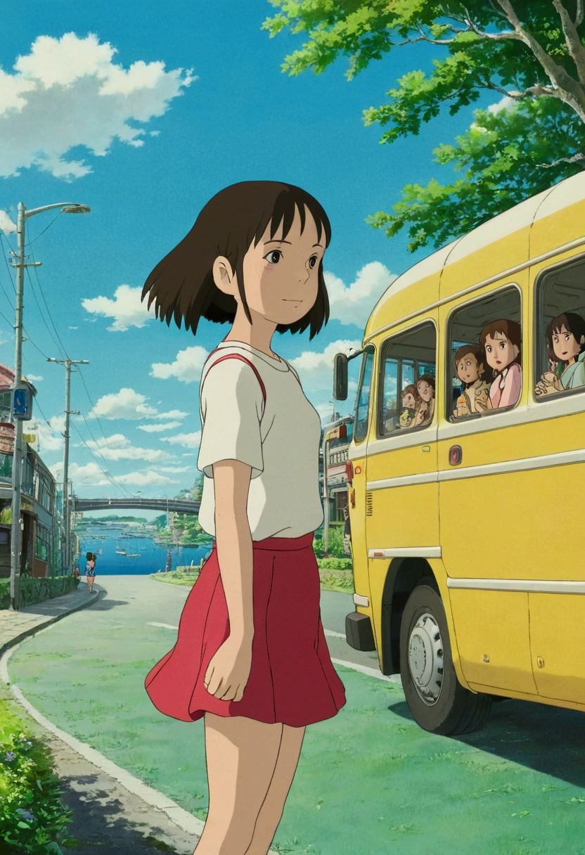 Ghibli　summer 　I got off the bus　girl　